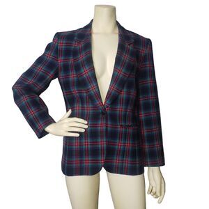 Vintage Pendleton Blazer Womens 8 Plaid Wool Single Button Tartan Jacket Made US